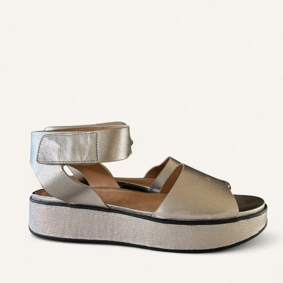 Metallic Platform Sandals 11 M Open Toe Adjustable Ankle Strap Padded Footbed - Picture 4 of 9